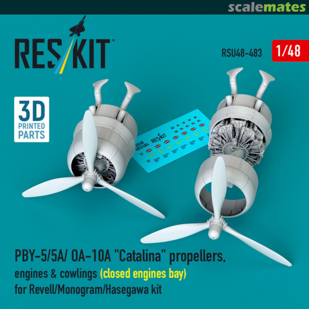 Boxart PBY-5/5A/ OA-10A Catalina propellers, engines & cowlings (closed engines bay) (Revell/Monogram/Hasegawa) (3D Printed) RSU48-0483 ResKit Boxart PBY-5/5A/ OA-10A Catalina propellers, engines & cowlings (closed engines bay) (Revell/Monogram/Hasegawa) (3D Printed) RSU48-0483 ResKit