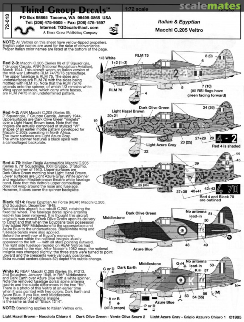 Contents Italian & Egyptian Macchi C.205 Veltro 72-013 Third Group Decals Contents Italian & Egyptian Macchi C.205 Veltro 72-013 Third Group Decals