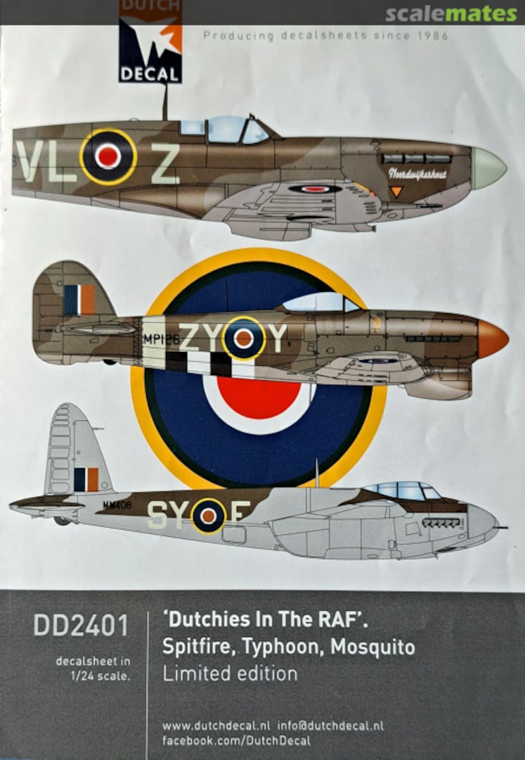 Boxart Dutchies in the RAF: Typhoon, Spitfire, Mosquito 2401 Dutch Decal Boxart Dutchies in the RAF: Typhoon, Spitfire, Mosquito 2401 Dutch Decal