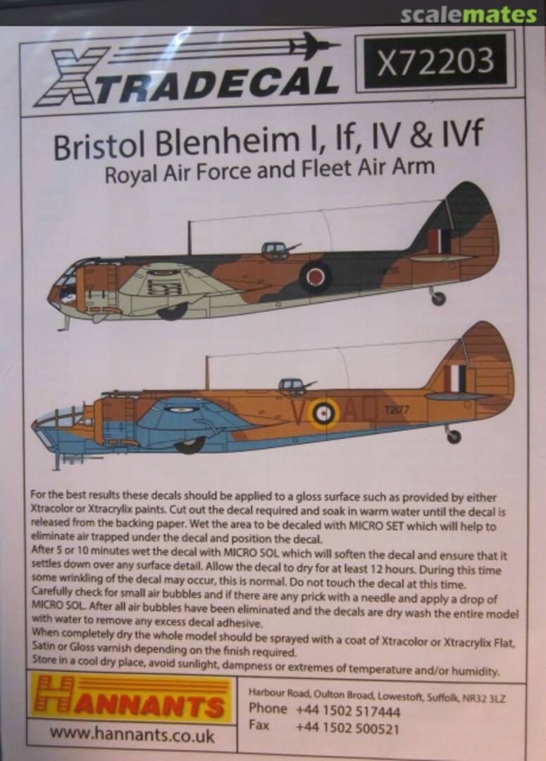 Boxart Bristol Blenheim I, IF, IV, & IVF X72203 Xtradecal Boxart Bristol Blenheim I, IF, IV, & IVF X72203 Xtradecal
