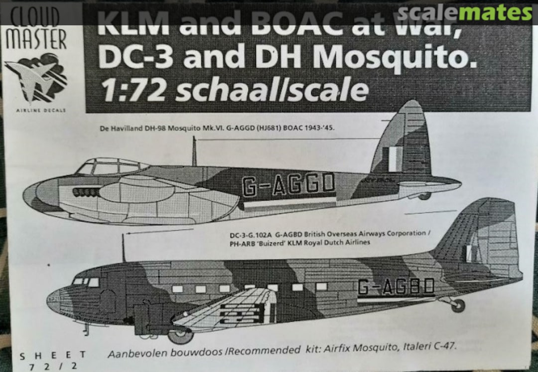 Boxart KLM and BOAC at War, DC-3 and DH Mosquito 72/2 Cloud Master Boxart KLM and BOAC at War, DC-3 and DH Mosquito 72/2 Cloud Master