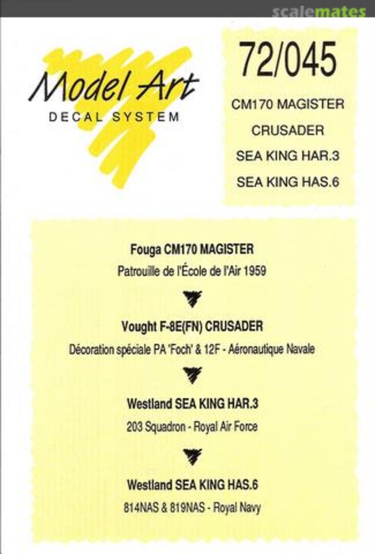 Boxart CM170 Magister, Crusader, Sea King HAR.3/HAS.6 72/045 Model Art Decal System Boxart CM170 Magister, Crusader, Sea King HAR.3/HAS.6 72/045 Model Art Decal System
