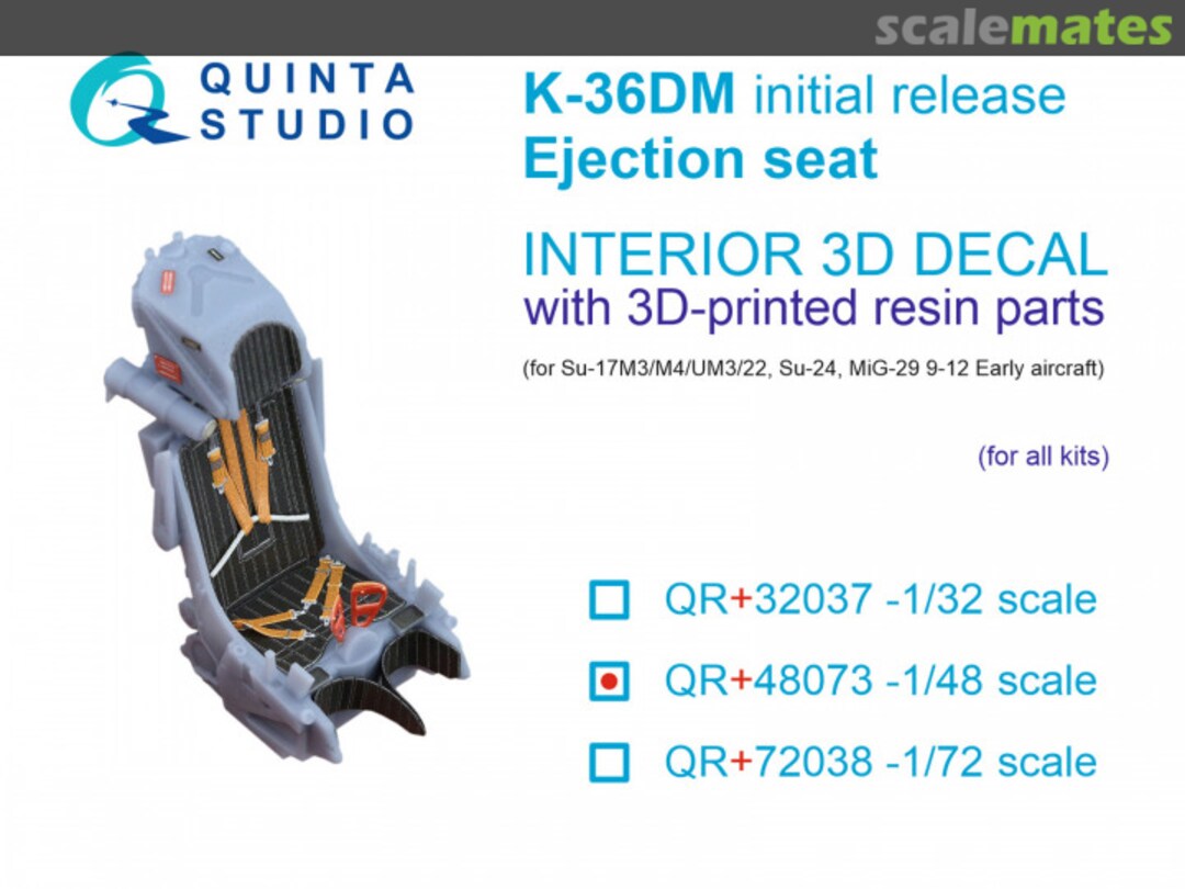 Boxart K-36DM (initial release) ejection seat interior 3D decals QR+48073 Quinta Studio