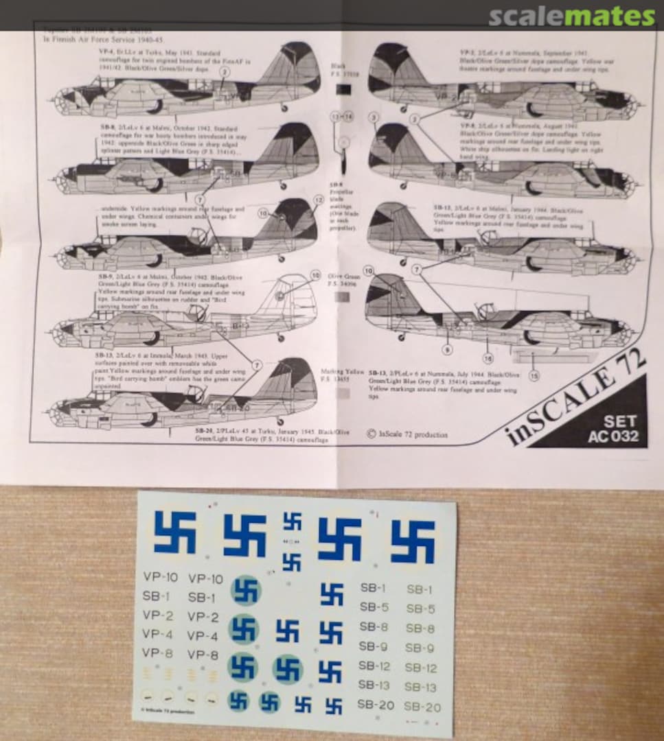 Boxart Tupolev SB 2M100 & SB 2M103 in Finnish Air Force Service 1940 - 1945 AC032 InSCALE 72 Boxart Tupolev SB 2M100 & SB 2M103 in Finnish Air Force Service 1940 - 1945 AC032 InSCALE 72