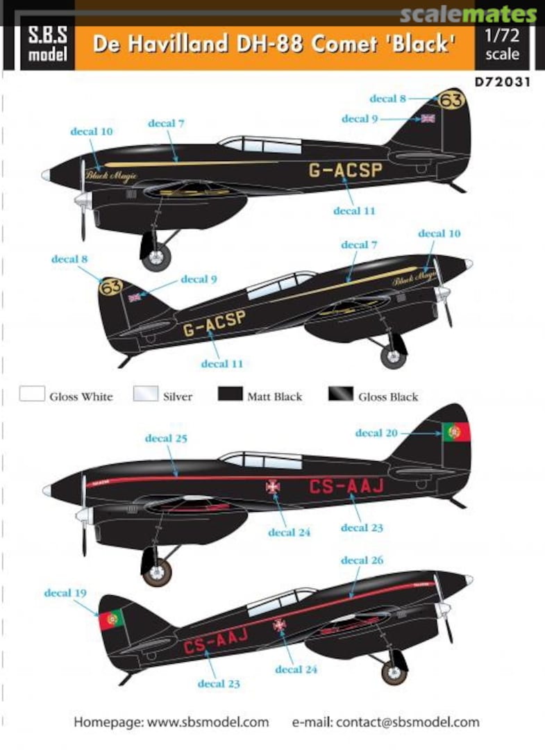 Boxart De Havilland DH-88 Comet 'Black' D72031 SBS Model Boxart De Havilland DH-88 Comet 'Black' D72031 SBS Model