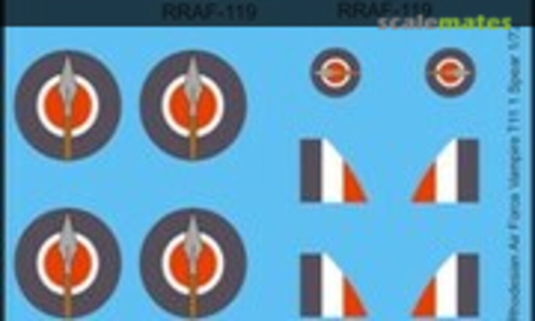 1:72 Royal Rhodesian Air Force Vampire T.11 (1 Spear) (MAV Decals MAV-RZ7208) MAV-RZ7208