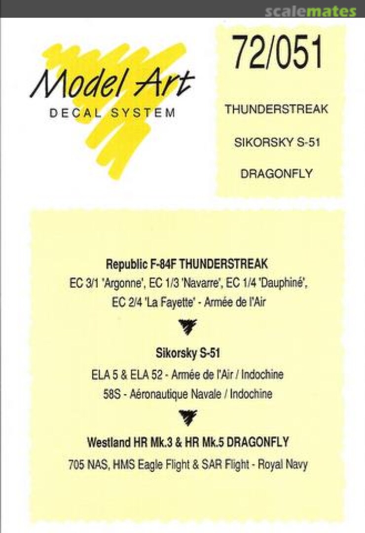 Boxart Thunderstreak, Sikorsky S-51, Dragonfly 72/051 Model Art Decal System