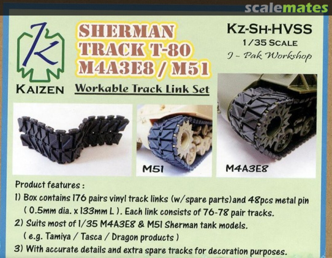Boxart Sherman Track T-80 M4A3E8/M51 Kz-Sh-HVSS Workable Track Link Set 30951 Kaizen