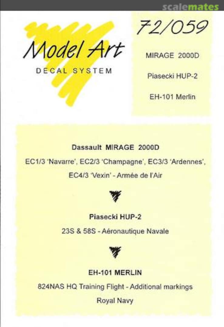 Boxart Mirage 2000D, Piasecki HUP-2, EH-101 Merlin 72/059 Model Art Decal System Boxart Mirage 2000D, Piasecki HUP-2, EH-101 Merlin 72/059 Model Art Decal System