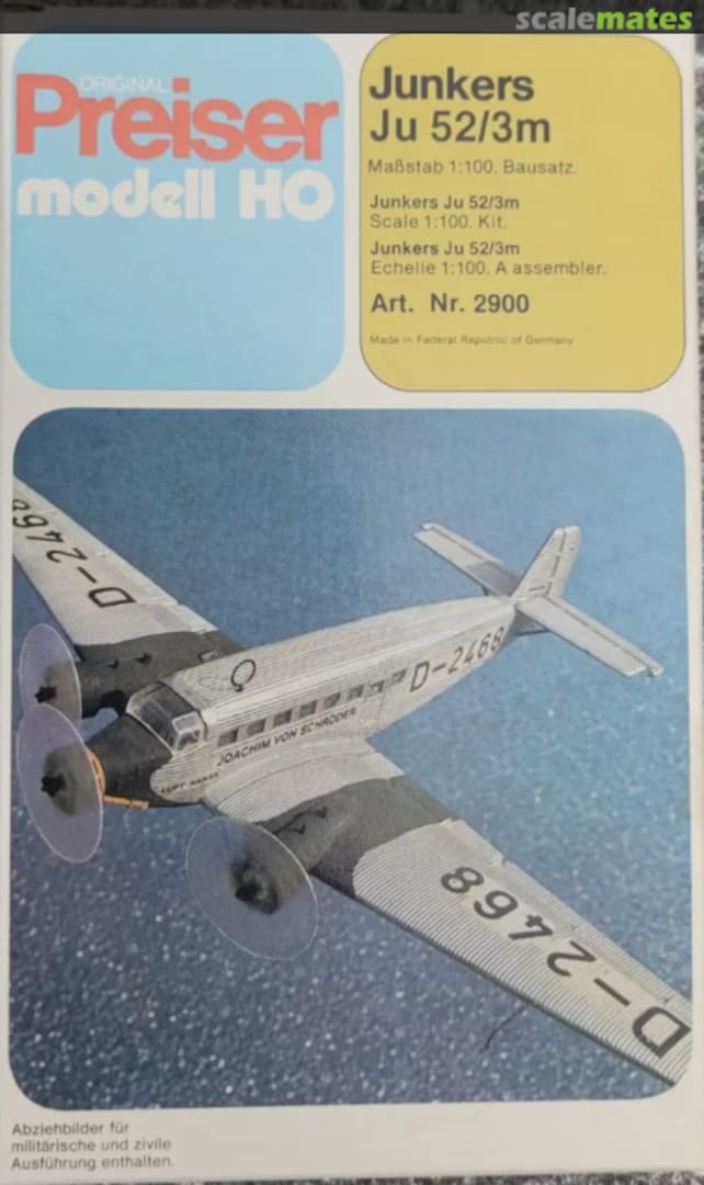 Boxart Junkers Ju 52/3m 2900 Preiser Boxart Junkers Ju 52/3m 2900 Preiser