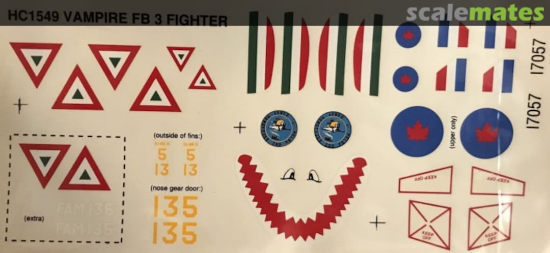 Contents Vampire F.3 Jet Fighter HC1549 Hobbycraft