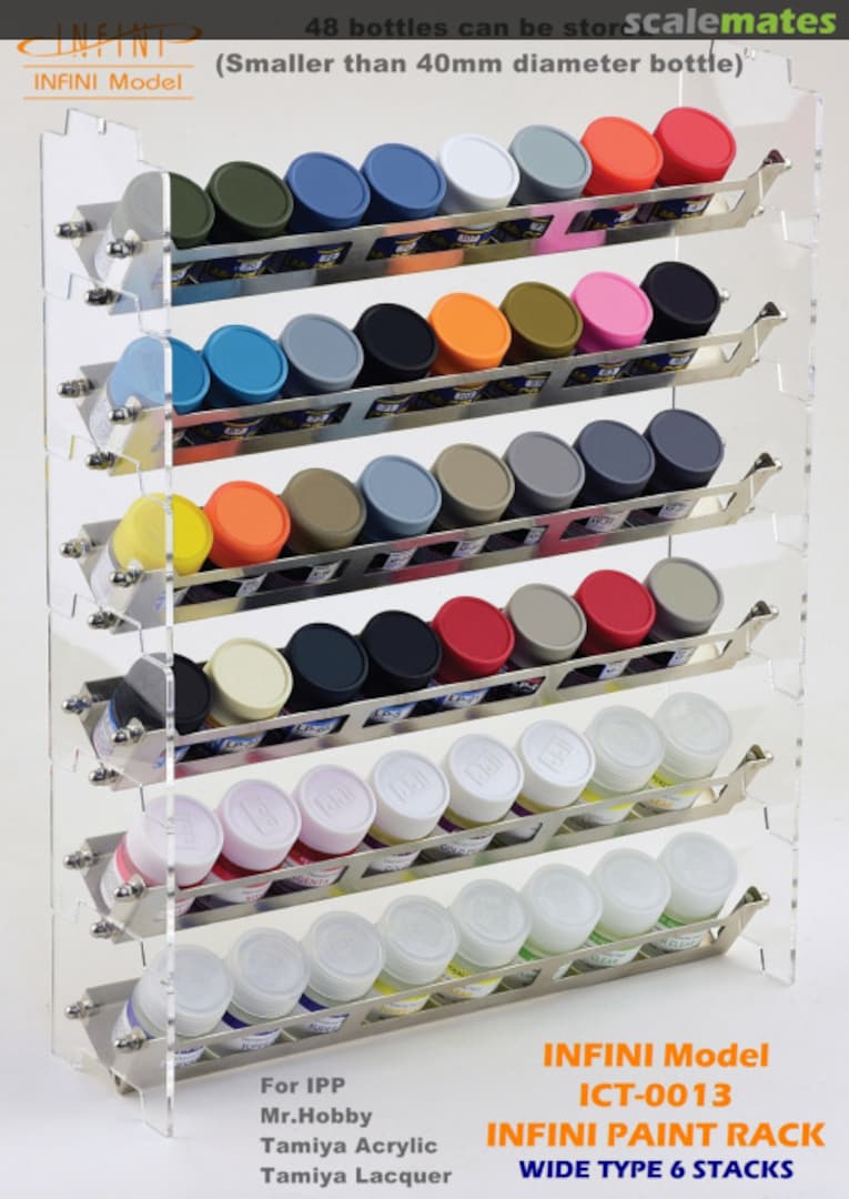 Boxart Paint Rack Wide (40mm/1.6in width) 6 stacks (Mr.Hobby, Tamiya) ICT-0013 INFINI Model Boxart Paint Rack Wide (40mm/1.6in width) 6 stacks (Mr.Hobby, Tamiya) ICT-0013 INFINI Model