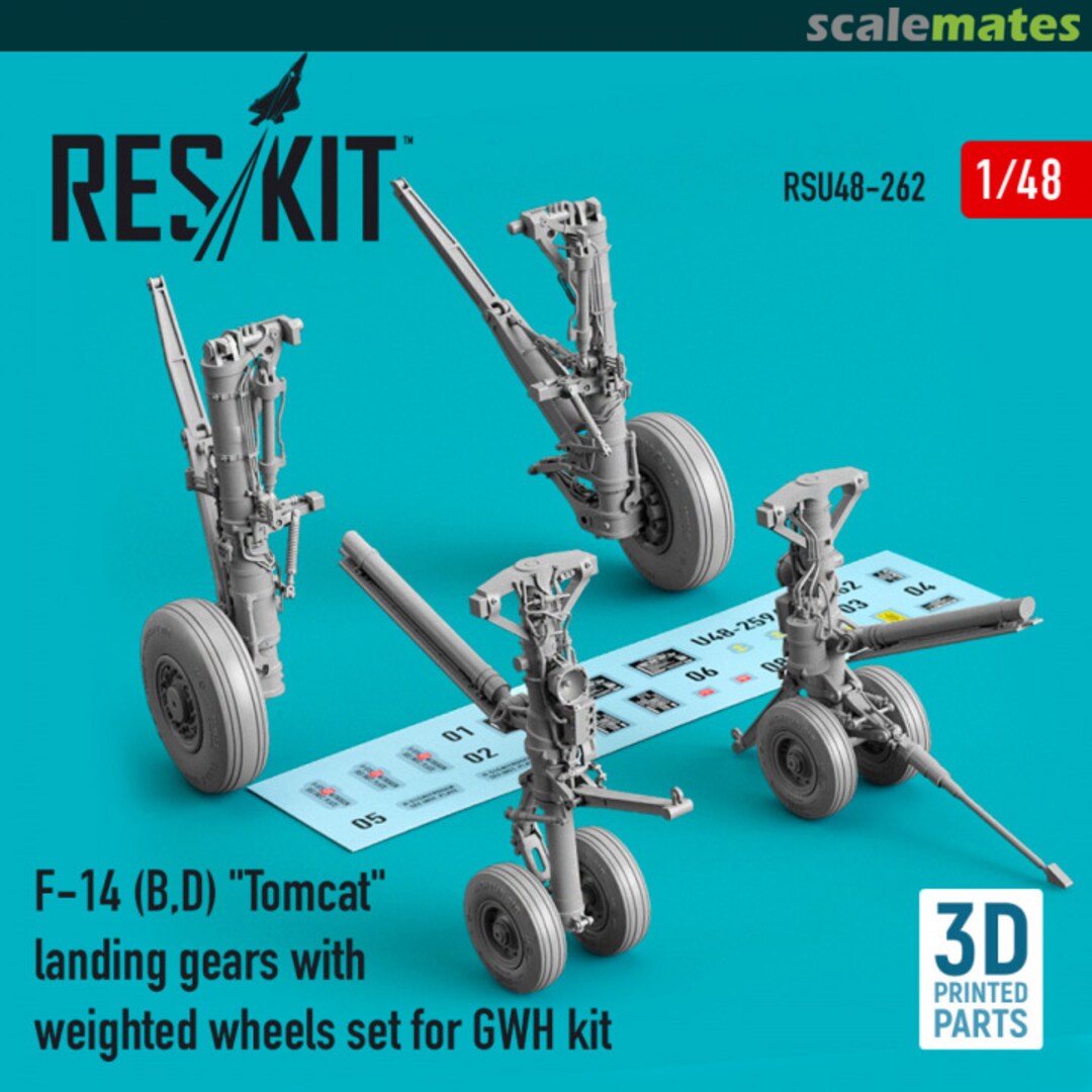 Boxart F-14 (B,D) Tomcat - landing gears with weighted wheels set (Resin & 3D Printed) RSU48-0262 ResKit Boxart F-14 (B,D) Tomcat - landing gears with weighted wheels set (Resin & 3D Printed) RSU48-0262 ResKit
