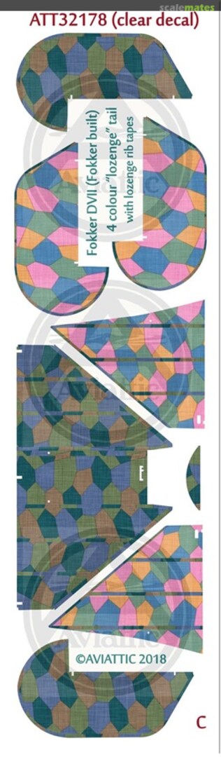 Boxart Fokker D.VII (Fokker built) 4 colour 'lozenge' tail with lozenge rib tapes (new tail sets) ATT32178 Aviattic Boxart Fokker D.VII (Fokker built) 4 colour 'lozenge' tail with lozenge rib tapes (new tail sets) ATT32178 Aviattic