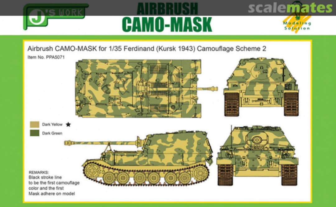 Boxart Airbrush CAMO-MASK Ferdinand (Kursk) Camo Scheme 2 PPA5071 J's Work Boxart Airbrush CAMO-MASK Ferdinand (Kursk) Camo Scheme 2 PPA5071 J's Work
