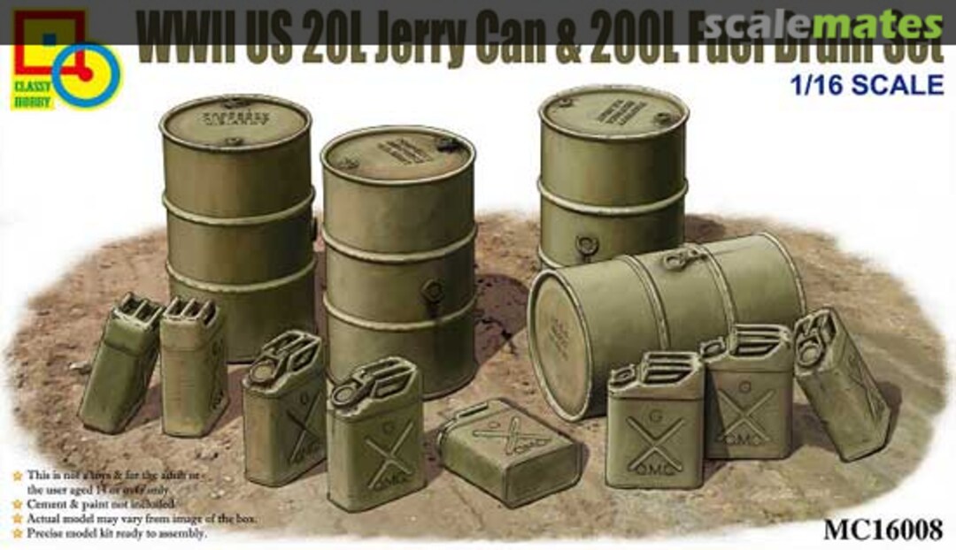 Boxart WWII US 20L Jerry Can & 200L Fuel Drum Set MC16008 Classy Hobby Boxart WWII US 20L Jerry Can & 200L Fuel Drum Set MC16008 Classy Hobby