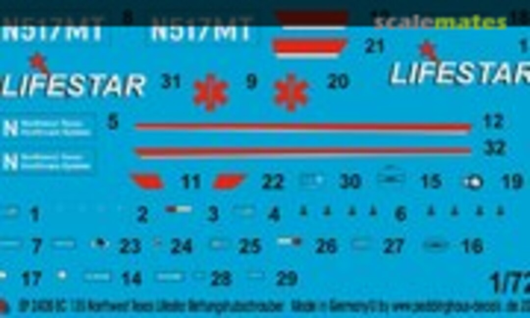 1:72 EC 135 Northwest Texas Lifestar Rettungshubschrauber (Peddinghaus-Decals EP 2408) EP 2408