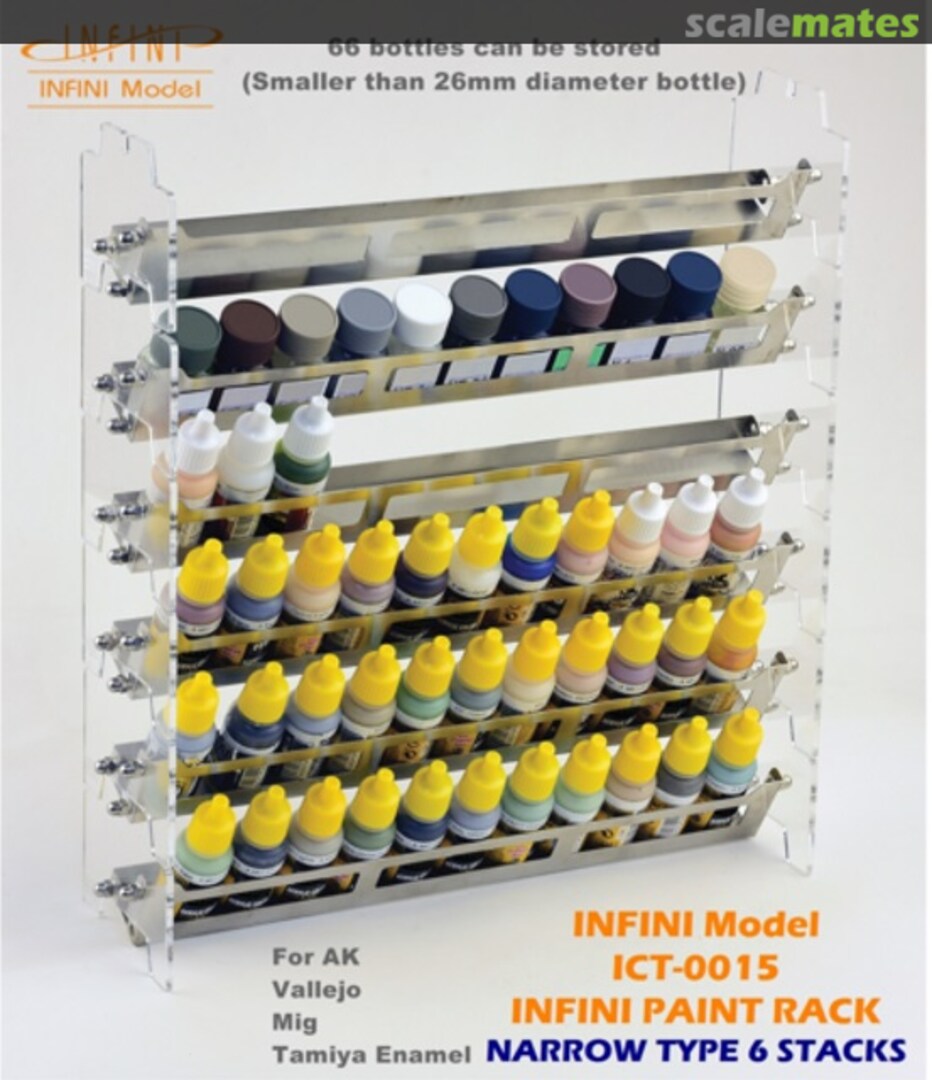 Boxart Paint Rack Narrow (26mm/1.02in width) 6 stacks(Tamiya, Vallejo, Mig, AK) ICT-0015 INFINI Model Boxart Paint Rack Narrow (26mm/1.02in width) 6 stacks(Tamiya, Vallejo, Mig, AK) ICT-0015 INFINI Model