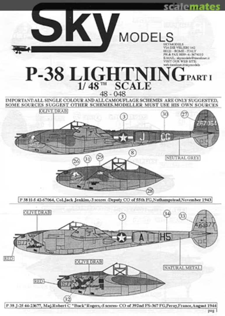 Contents P-38 Lightning 48-048 Sky Models Contents P-38 Lightning 48-048 Sky Models