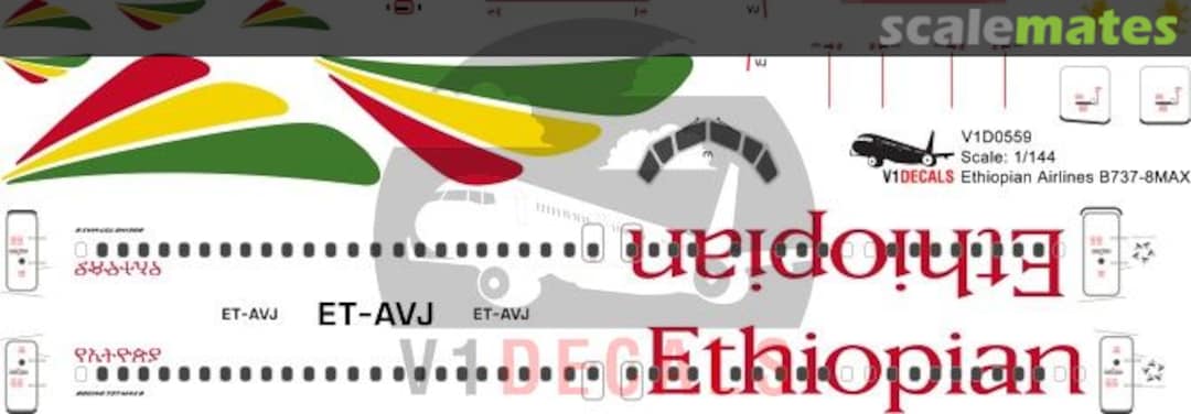 Boxart Ethiopian Airlines Boeing 737-8 MAX V1D0559-144 V1 Decals