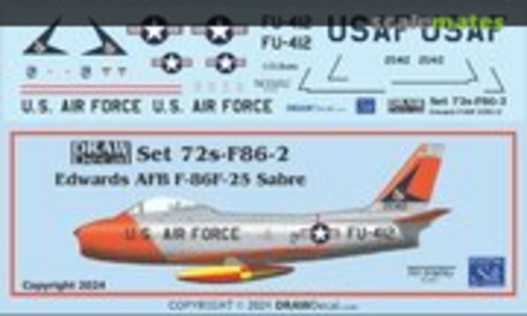 1:72 Edwards AFB F-86F-25 Sabre (Draw Decal 72-F86-02) 72-F86-02