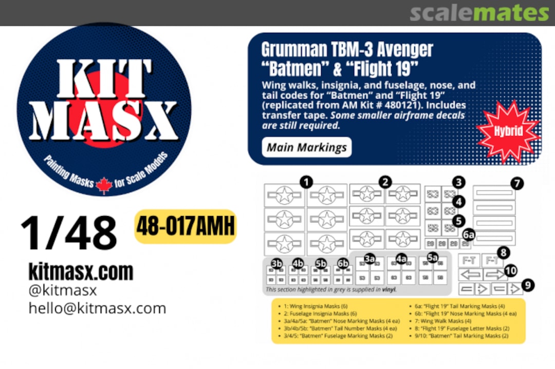 Boxart Grumman TBM-3 Avenger 'Batmen' & 'Flight 19', main markings mask 48-017AMH Kit Masx Boxart Grumman TBM-3 Avenger 'Batmen' & 'Flight 19', main markings mask 48-017AMH Kit Masx