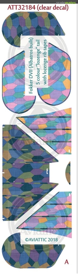 Boxart Fokker D.VII (Albatros built) 5 colour 'lozenge' tail with lozenge rib tapes (new tail sets) ATT32184 Aviattic Boxart Fokker D.VII (Albatros built) 5 colour 'lozenge' tail with lozenge rib tapes (new tail sets) ATT32184 Aviattic