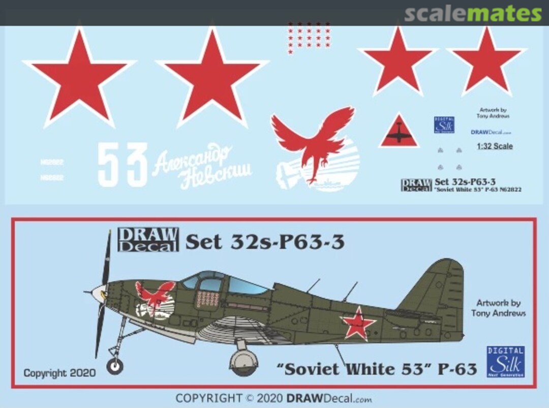Boxart “Soviet White 53” P-63 32-P63-3 Draw Decal Boxart “Soviet White 53” P-63 32-P63-3 Draw Decal