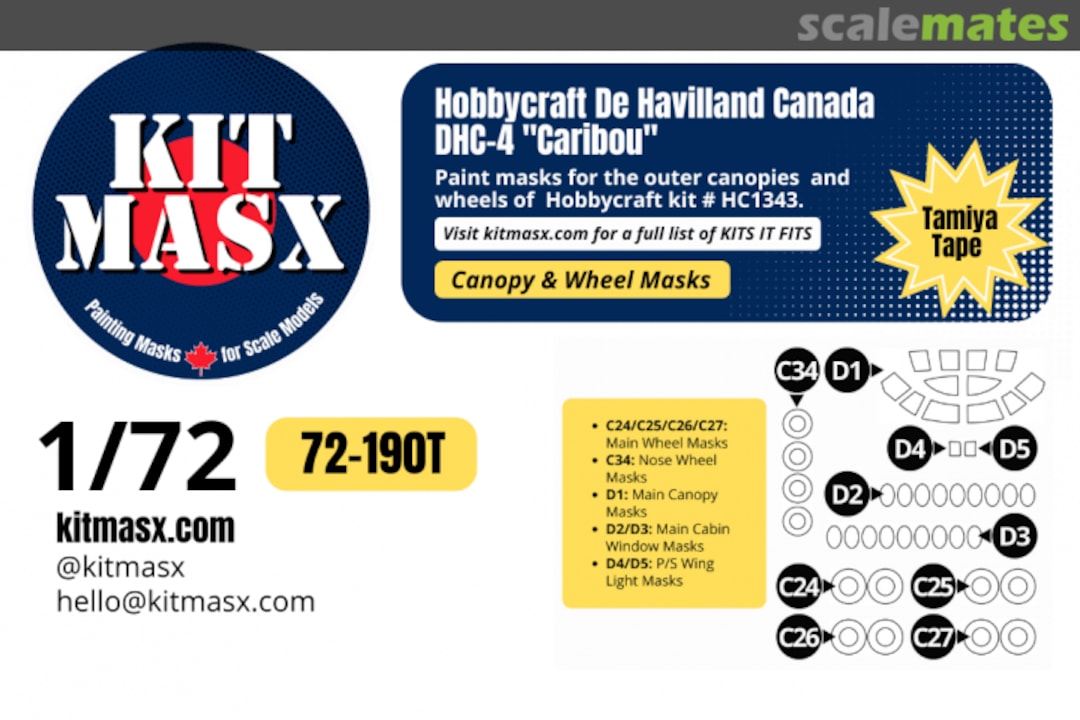 Boxart De Havilland Canada DHC-4 'Caribou', canopy & wheel masks 72-190T Kit Masx Boxart De Havilland Canada DHC-4 'Caribou', canopy & wheel masks 72-190T Kit Masx