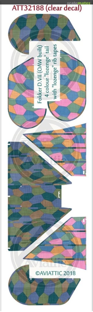 Boxart Fokker D.VII (OAW built) 4 colour 'lozenge' tail with lozenge rib tapes (new tail sets) ATT32188 Aviattic Boxart Fokker D.VII (OAW built) 4 colour 'lozenge' tail with lozenge rib tapes (new tail sets) ATT32188 Aviattic