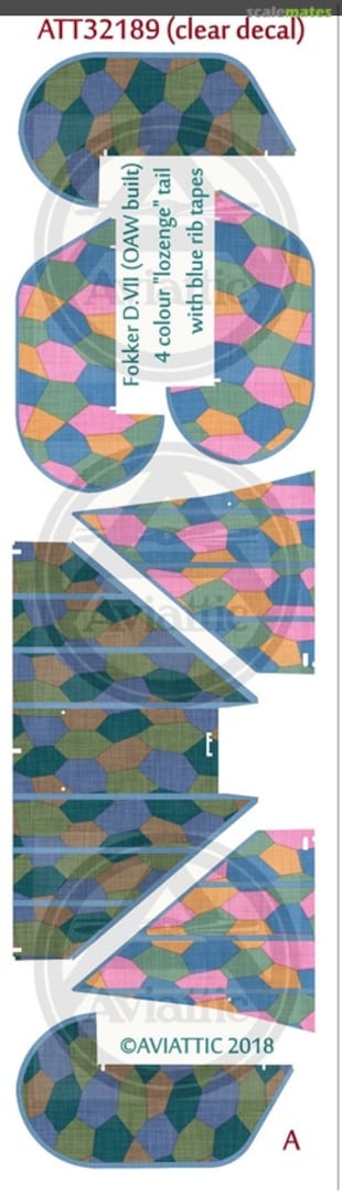 Boxart Fokker D.VII (OAW built) 4 colour 'lozenge' tail with blue rib tapes (new tail sets) ATT32189 Aviattic Boxart Fokker D.VII (OAW built) 4 colour 'lozenge' tail with blue rib tapes (new tail sets) ATT32189 Aviattic