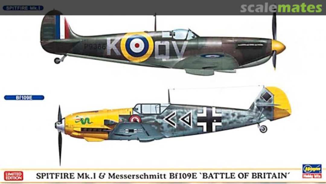 Boxart Spitfire Mk.1 & Messerschmitt Bf109E 'Battle of Britain' 01909 Hasegawa Boxart Spitfire Mk.1 & Messerschmitt Bf109E 'Battle of Britain' 01909 Hasegawa