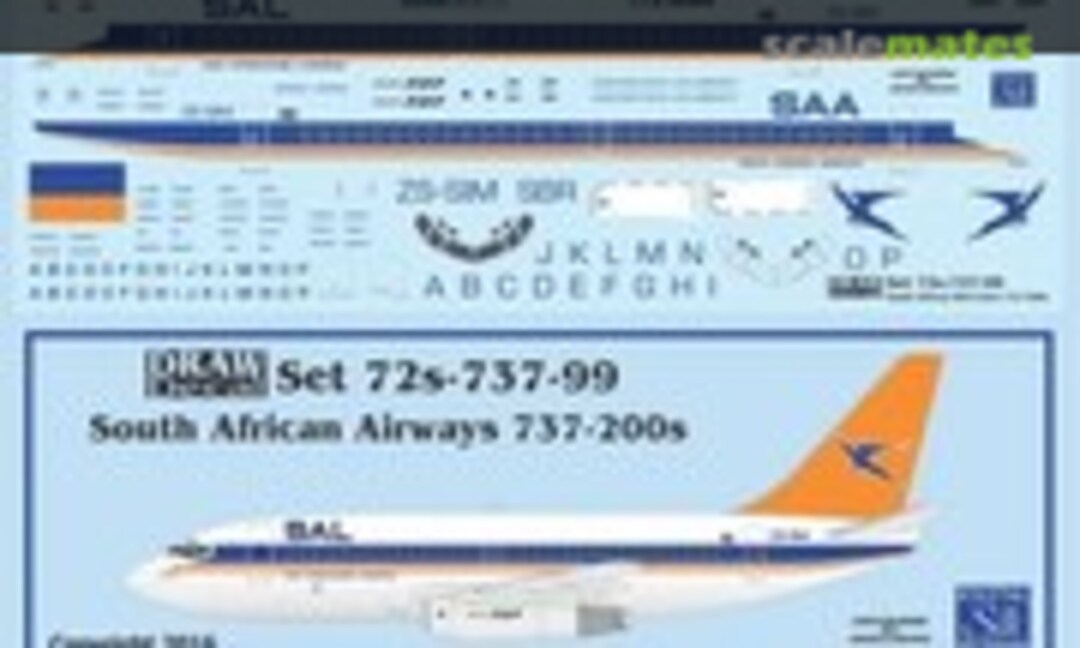 1:72 South African Airways Old Colors 737-200s (Draw Decal 72-737-99) 72-737-99