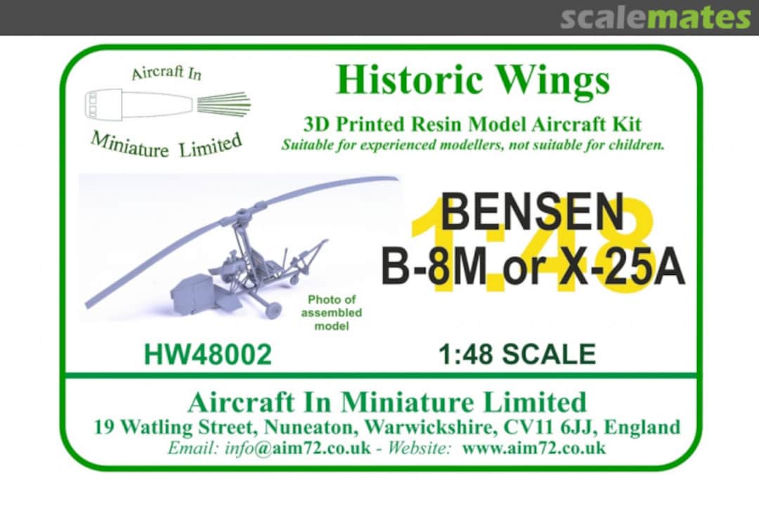 Boxart Bensen B-8M or X-25A HW48002 Aircraft In Miniature Ltd Boxart Bensen B-8M or X-25A HW48002 Aircraft In Miniature Ltd