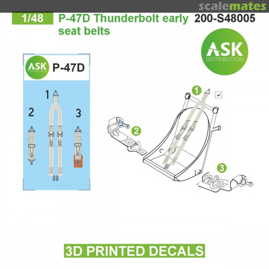 Boxart P-47D Thunderbolt early seat belts - 3D printed decals 200-S48005 ASK