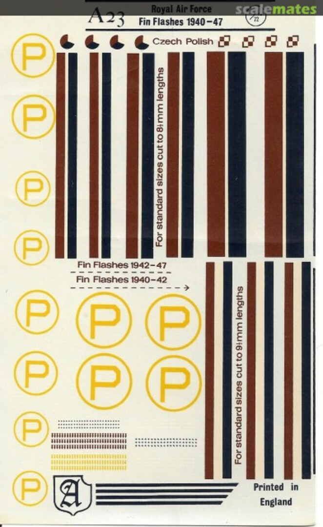 Boxart Fin Flashes, Prototype Markings 1940 - 1947 A23 Almark Decals Boxart Fin Flashes, Prototype Markings 1940 - 1947 A23 Almark Decals