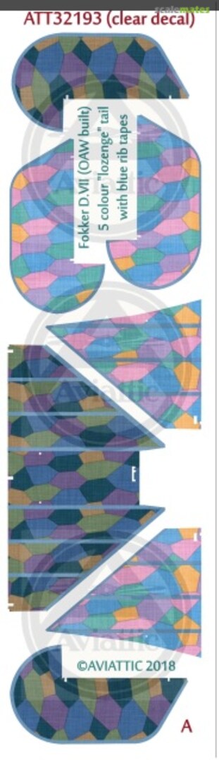 Boxart Fokker D.VII (OAW built) 5 colour 'lozenge' tail with blue rib tapes (new tail sets) ATT32193 Aviattic Boxart Fokker D.VII (OAW built) 5 colour 'lozenge' tail with blue rib tapes (new tail sets) ATT32193 Aviattic