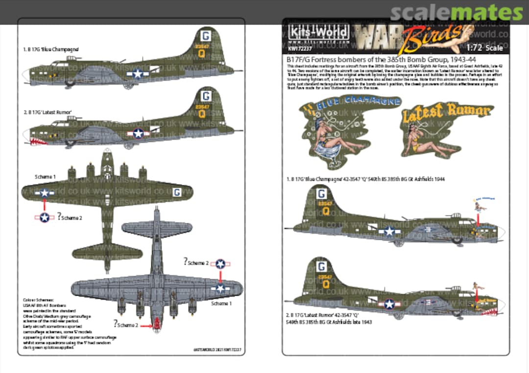 Boxart B-17F/G Fortress bombers of the 385th Bomb Group, 1943-44 KW172237 Kits-World Boxart B-17F/G Fortress bombers of the 385th Bomb Group, 1943-44 KW172237 Kits-World