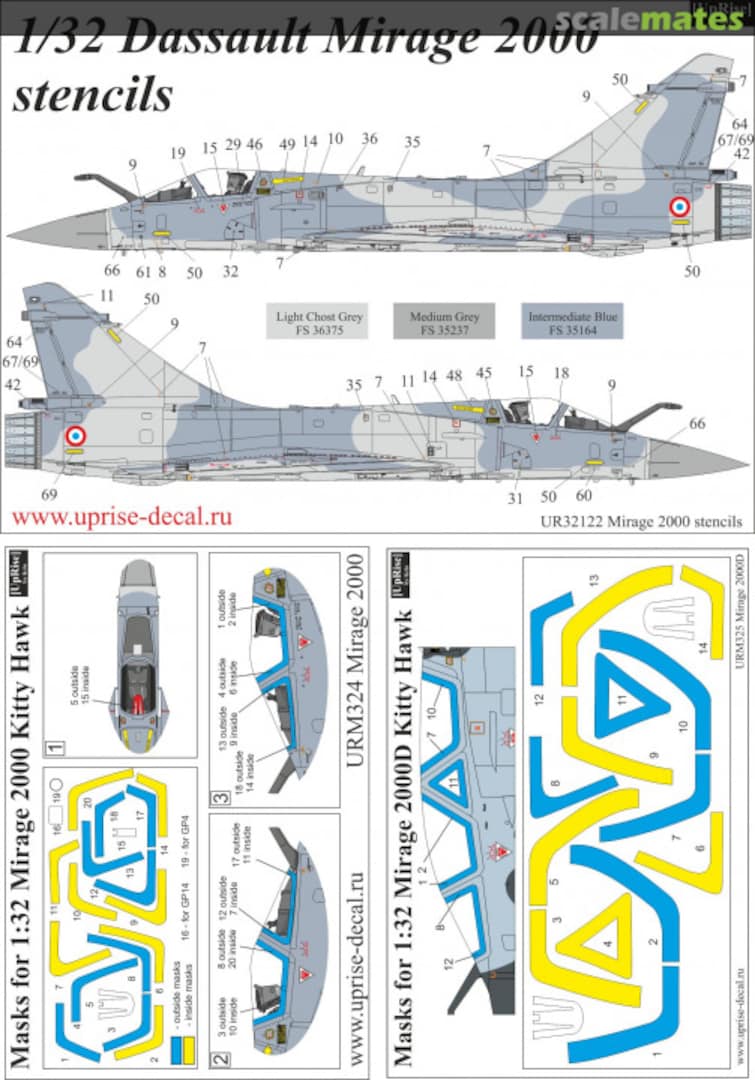 Boxart Mirage 2000B/C/D/N stencils with canopy mask UR32122 UpRise Decal Boxart Mirage 2000B/C/D/N stencils with canopy mask UR32122 UpRise Decal