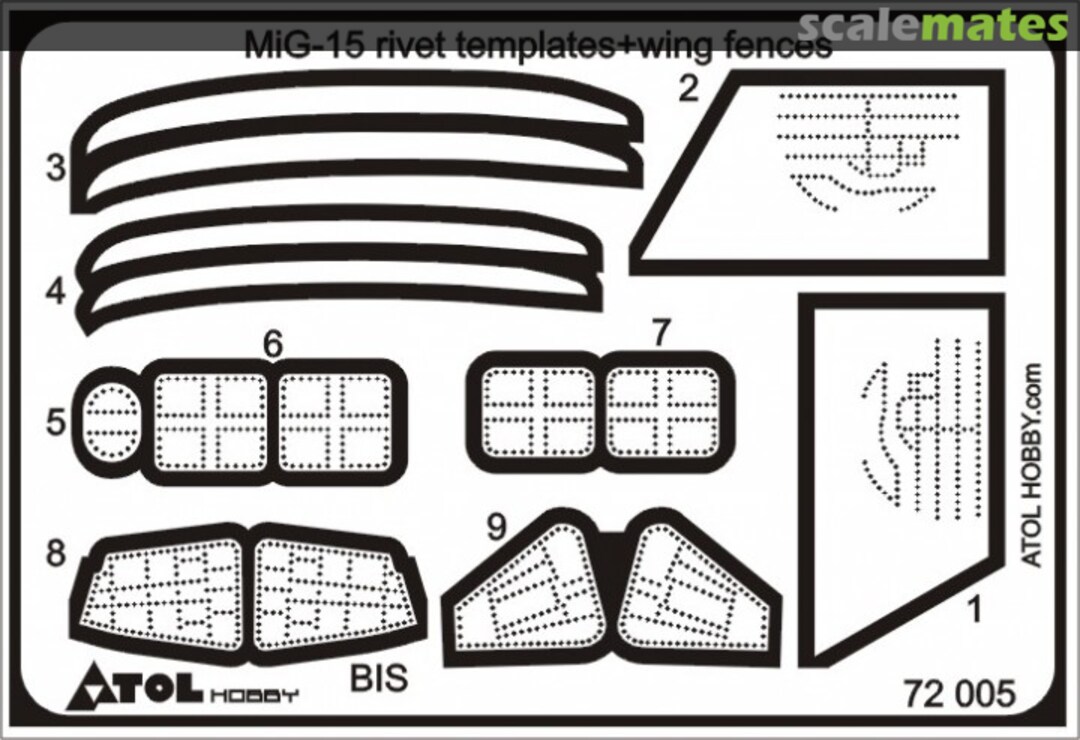 Boxart MiG-15 rivet template & wing fences 72 005 Atol Hobby Boxart MiG-15 rivet template & wing fences 72 005 Atol Hobby