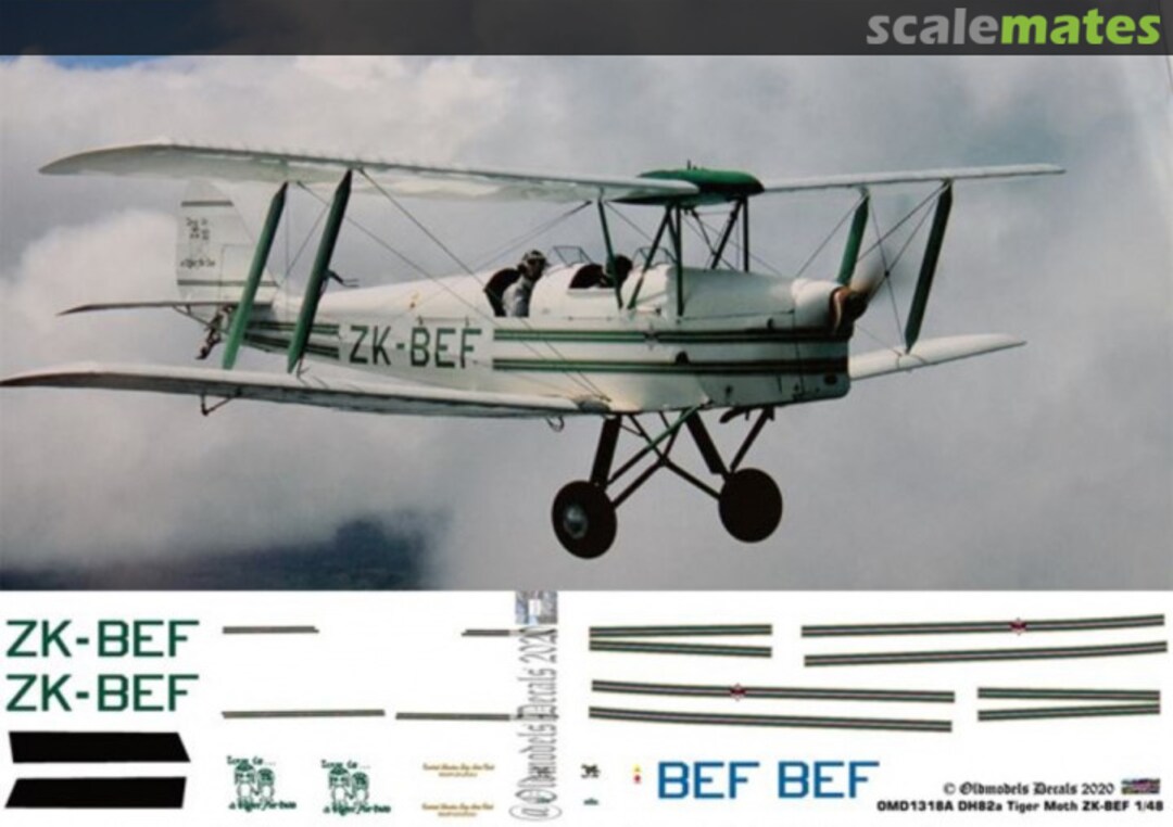 Boxart DH82a Tiger Moth ZK-BEF OMD1317 Oldmodels Decals Boxart DH82a Tiger Moth ZK-BEF OMD1317 Oldmodels Decals