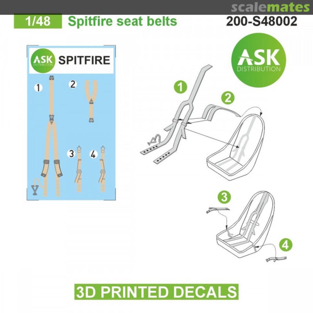 Boxart Spitfire seat belts - 3D printed decals 200-S48002 ASK Boxart Spitfire seat belts - 3D printed decals 200-S48002 ASK