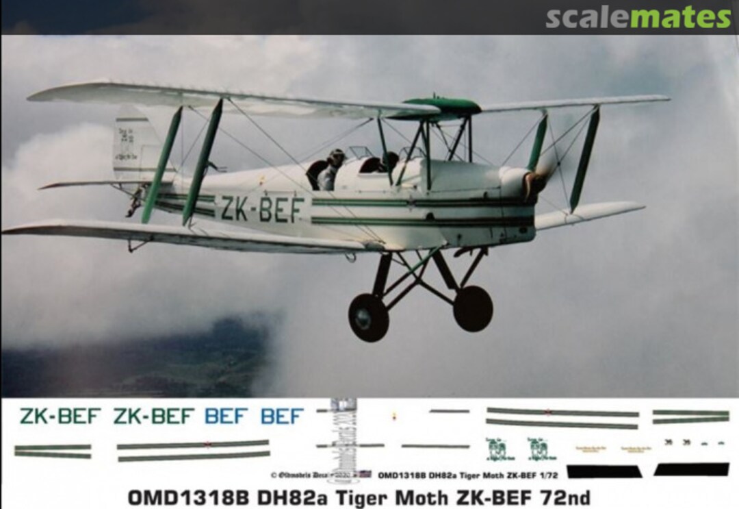 Boxart DH82a Tiger Moth ZK-BEF OMD1318B Oldmodels Decals Boxart DH82a Tiger Moth ZK-BEF OMD1318B Oldmodels Decals