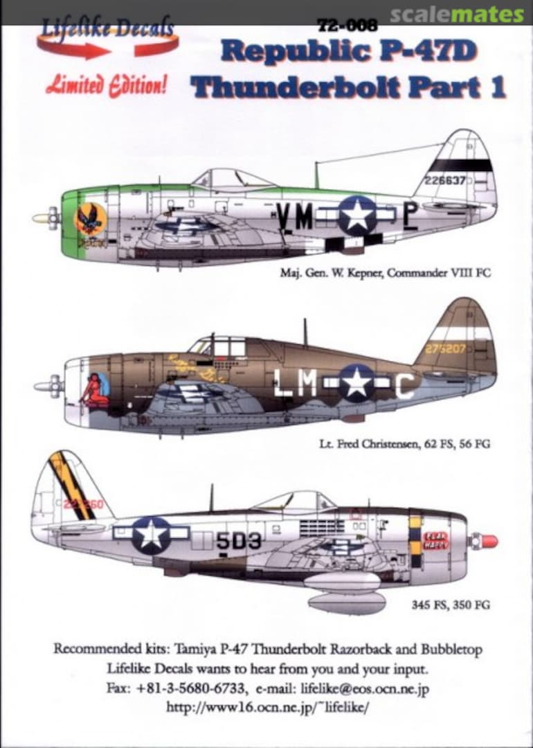 Boxart P-47D Thunderbolt Part 1 72-008 Lifelike Decals Boxart P-47D Thunderbolt Part 1 72-008 Lifelike Decals