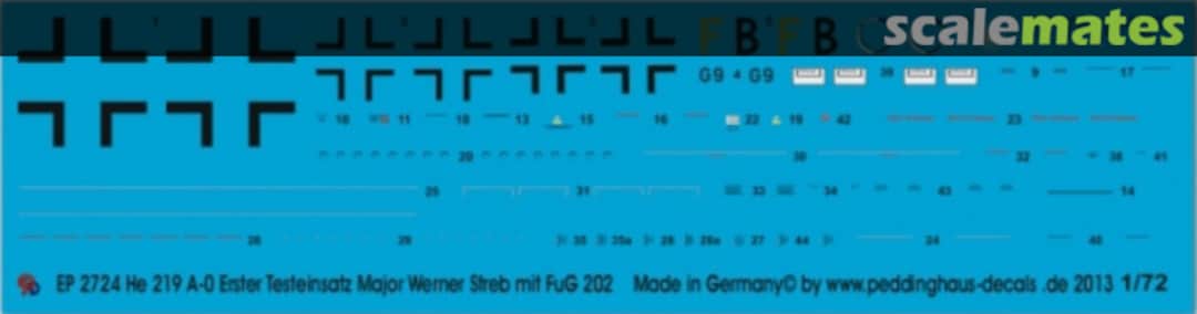 Boxart He 219 A-0 first actionflight of Major Werner Streb with FuG 202 EP 2724 Peddinghaus-Decals Boxart He 219 A-0 first actionflight of Major Werner Streb with FuG 202 EP 2724 Peddinghaus-Decals