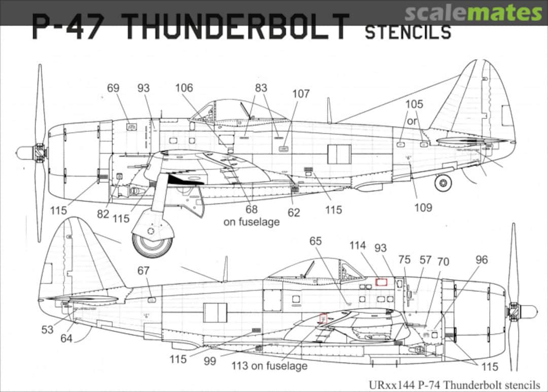 Boxart P-47D Thunderbolt stencils with USAF insignia UR32144 UpRise Decal Boxart P-47D Thunderbolt stencils with USAF insignia UR32144 UpRise Decal