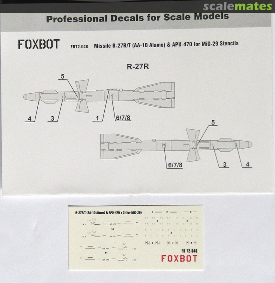 Boxart Stencils for Missile R-27R/T (AA-10 Alamo) & APU-470 for MiG-29 FD72-048 Foxbot Boxart Stencils for Missile R-27R/T (AA-10 Alamo) & APU-470 for MiG-29 FD72-048 Foxbot