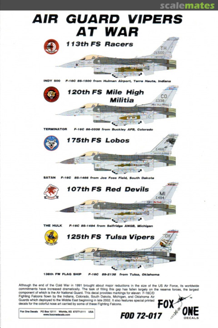 Boxart Air Guard Vipers at War 72-017 Fox One Decals Boxart Air Guard Vipers at War 72-017 Fox One Decals