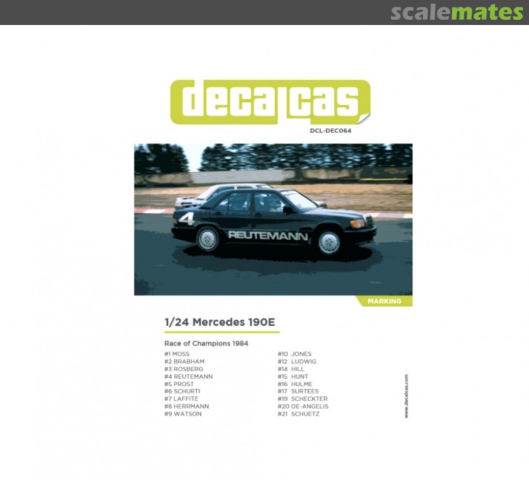 Boxart Marking / livery for 1/24 scale models: Mercedes Benz 190E 2.3 16v - 1984 DCL-DEC064 Decalcas Boxart Marking / livery for 1/24 scale models: Mercedes Benz 190E 2.3 16v - 1984 DCL-DEC064 Decalcas