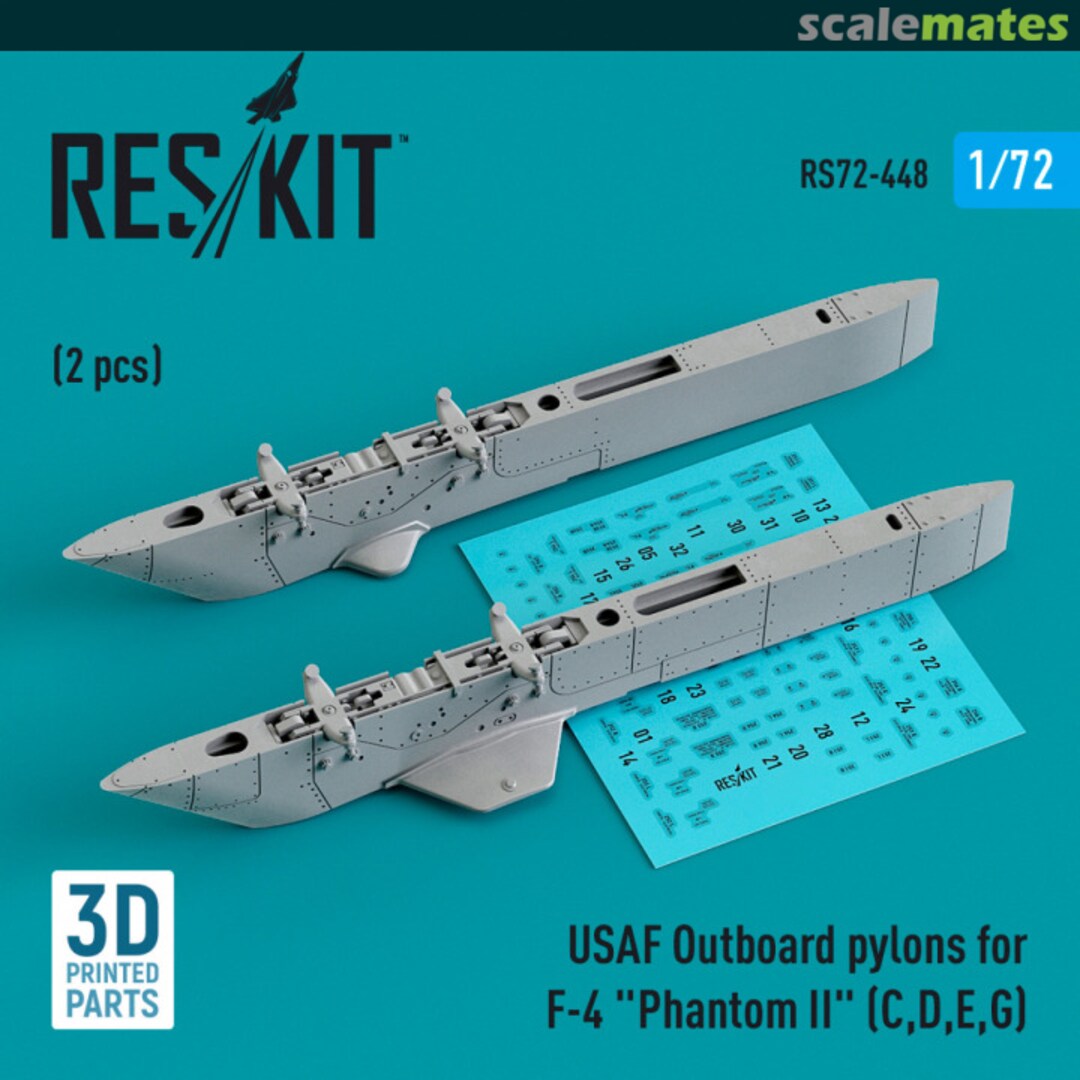 Boxart USAF Outboard pylons for F-4 Phantom II (C,D,E,G) (2 pcs) (3D Printed) RS72-0448 ResKit Boxart USAF Outboard pylons for F-4 Phantom II (C,D,E,G) (2 pcs) (3D Printed) RS72-0448 ResKit